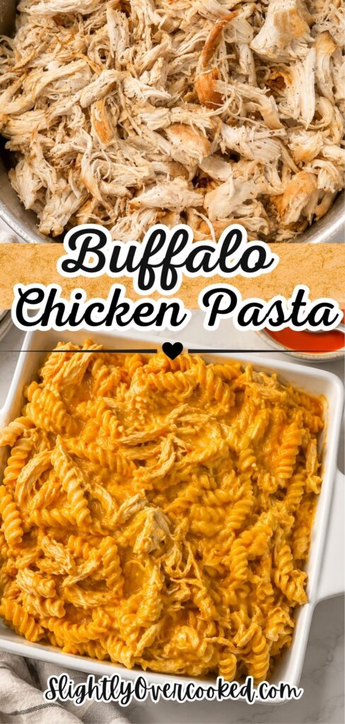 Creamy one-pot buffalo chicken pasta made with shredded rotisserie chicken, rotini pasta, cream cheese, mozzarella, Parmesan, and mild buffalo sauce for an easy 30-minute family dinner.
